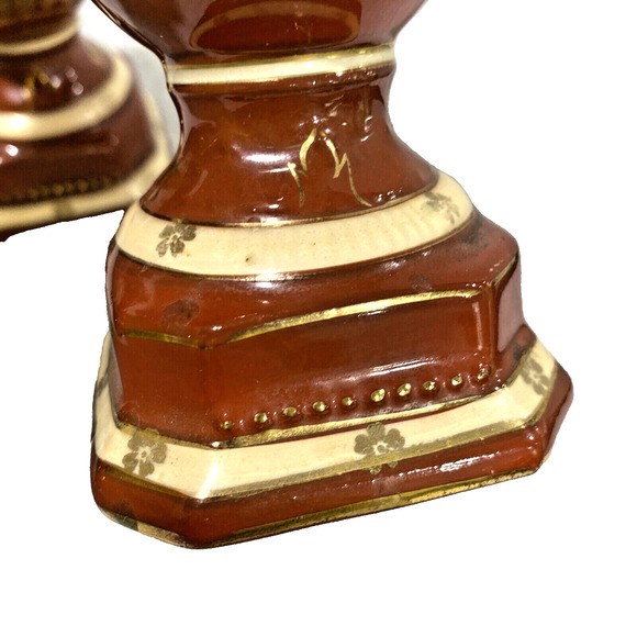 Vintage Ornate Petite Czechoslovakia Erphila Art Pottery Urns Shaped Vase PAIR - Picture 12 of 13